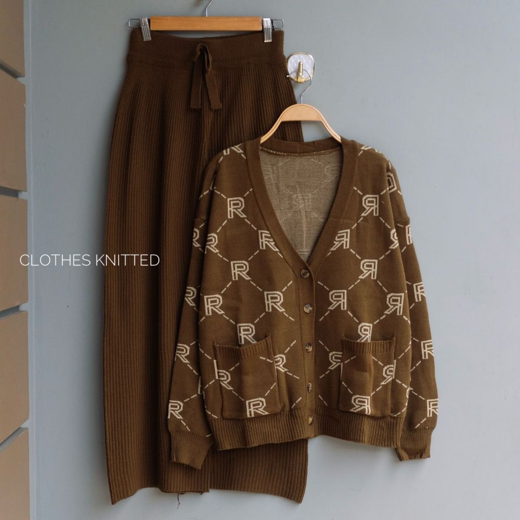 Oneset Cardigan Rajut Setelan Celana Kulot Rajut Wanita