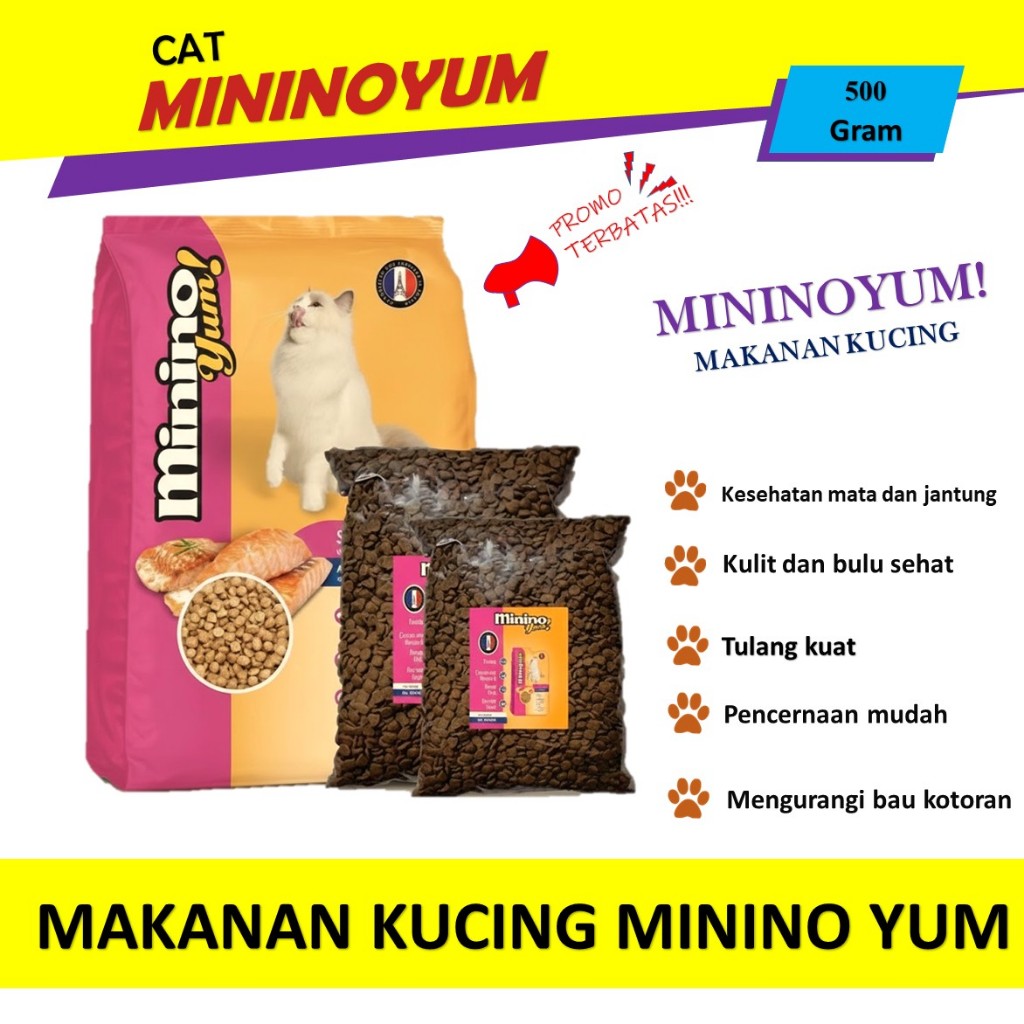 Makanan Kucing MININO YUM 500GR Minino Salmon All STAGE SEMUA USIA KUCING