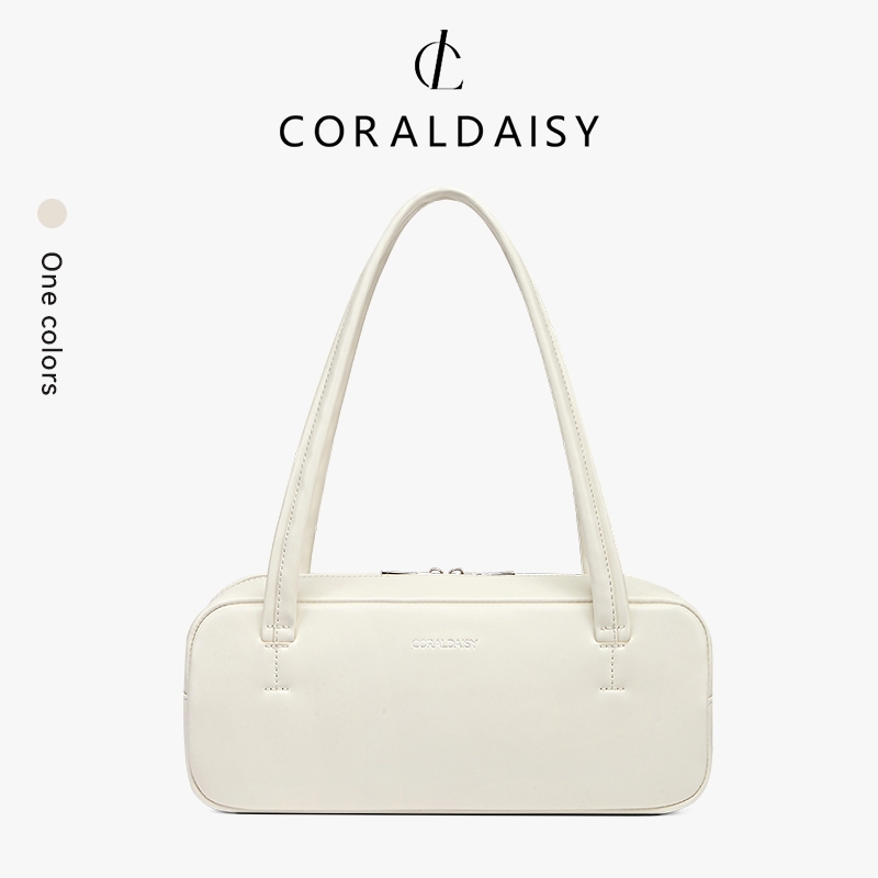 Coraldaisy Elegan Putih Shoulder Bag Resleting kulit Tas Bahu Wanita Minimalis Aesthetic Sling bag