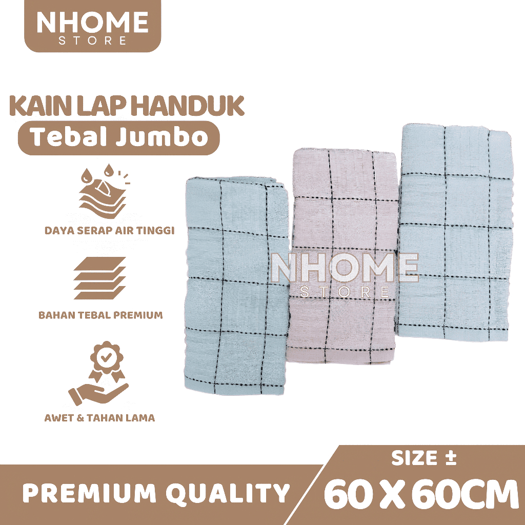 Serbet Dapur 1 Lusin Tebal Jumbo Lap Kain Dapur Handuk Lap Piring uk 60 x 60 cm