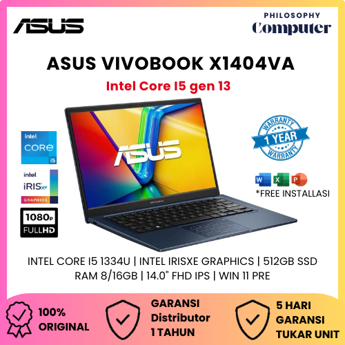LAPTOP Asus Vivobook 14 X1404VA i5 Gen 13 16GB 512GB SSD Windows 11 FHD