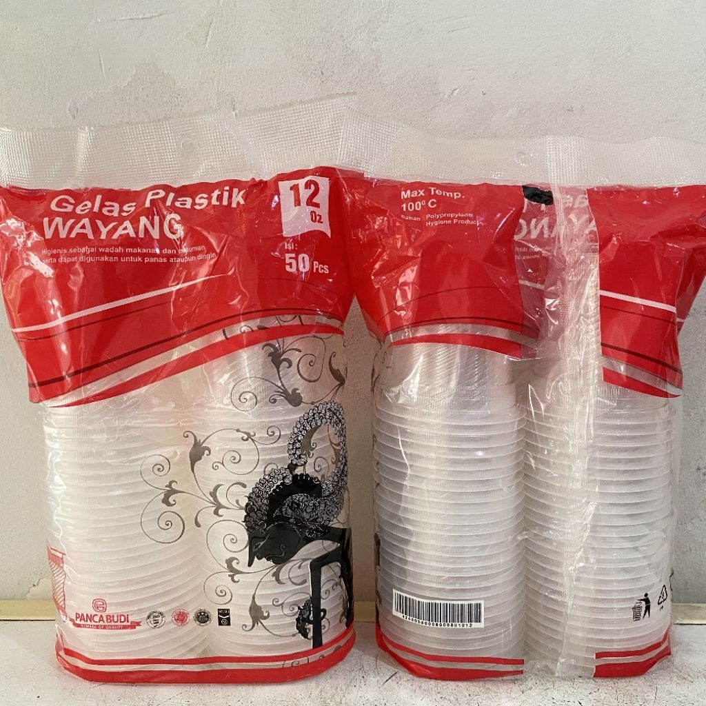 Gelas plastik wayang bening 12 oz (50 pcs) | gelas plastik | gelas kopi