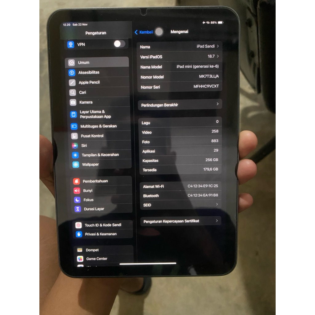 ipad mini 6 256gb fullset inter orriginal wifi only