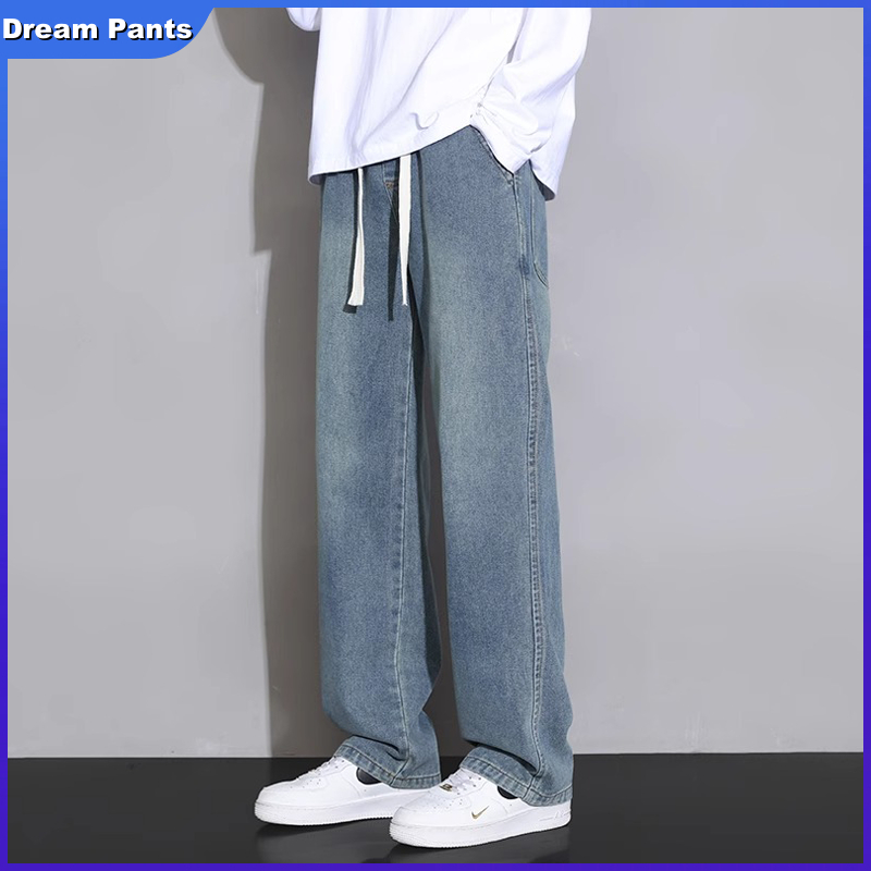 Celana Jeans Pria Korean style Celana Gombrong Kulot Jeans Pinggang Karet Kulot straight jeans pria