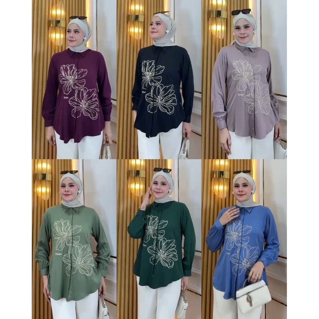 Blouse bordir kemeja wanita atasan lengan panjang premium | Blouse polos |  rayon twill uniqlo | Kem