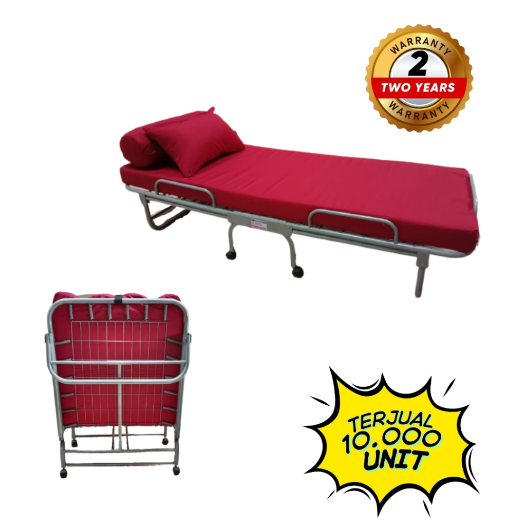 Ranjang Besi Lipat Folding Bed Beta Poppy Maroon Kuat Minimalis Mordern