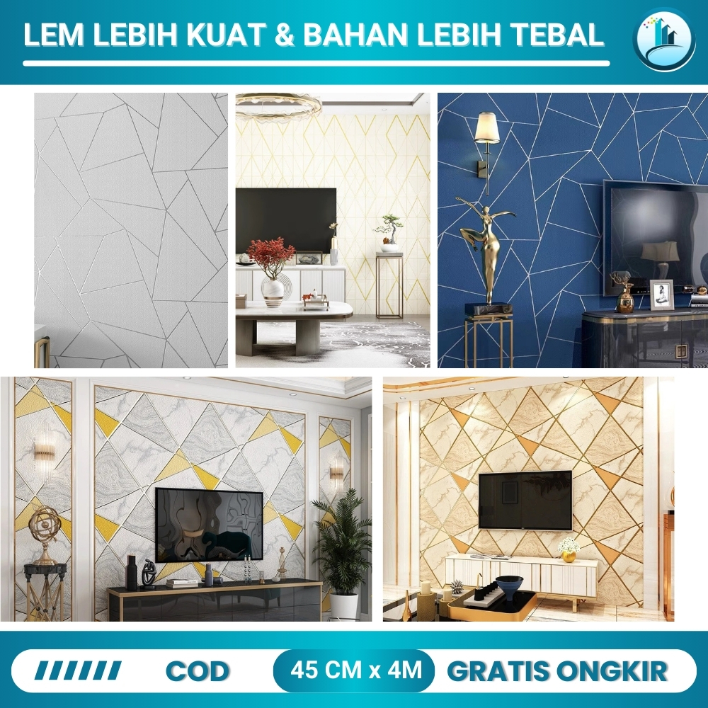 [Bisa COD] Wallpaper Dinding Ruang Tamu Minimalis Wallpaper Dinding Motif Keramik Wallpaper Keramik