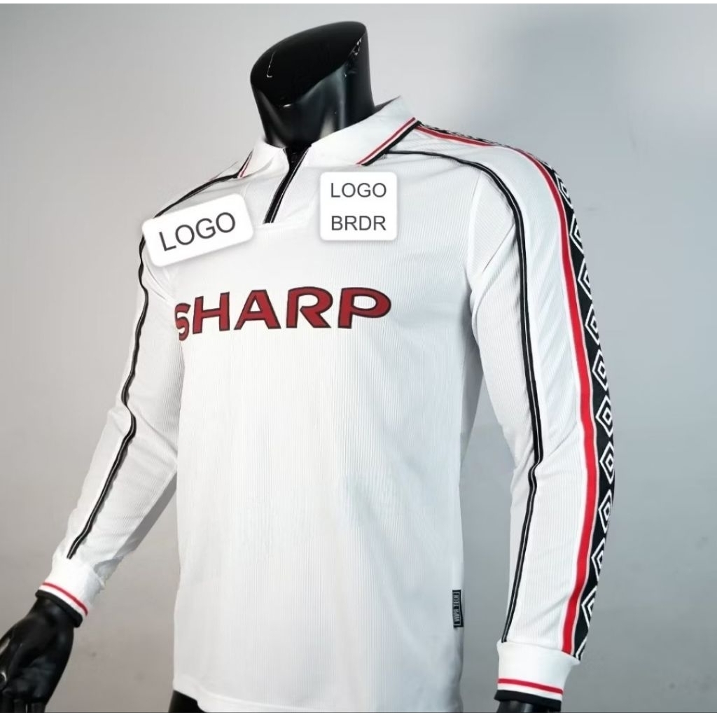JERSEY BOLA RETRO MANCHESTER UNITED MU EMYU TREBLE PUTIH LONGSLEEVE LS LENGAN PANJANG 1999