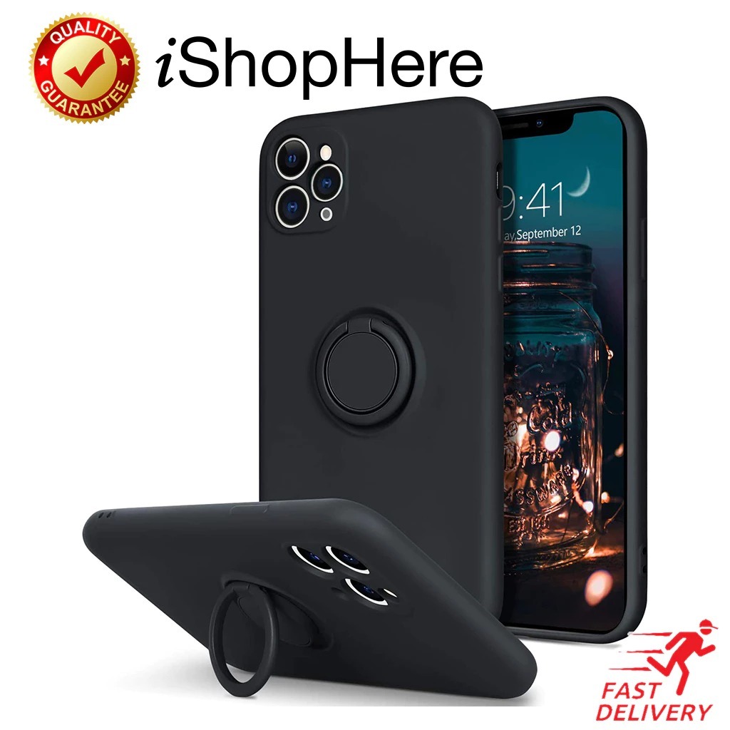 Case iPhone 12 / Pro / Pro Max - Ring Holder Silicone SoftCase - Hitam / Biru / Hijau