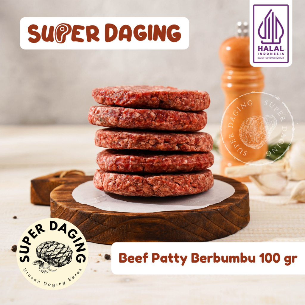SUPER DAGING Beef Patty Berbumbu Daging Burger 100 gram HALAL