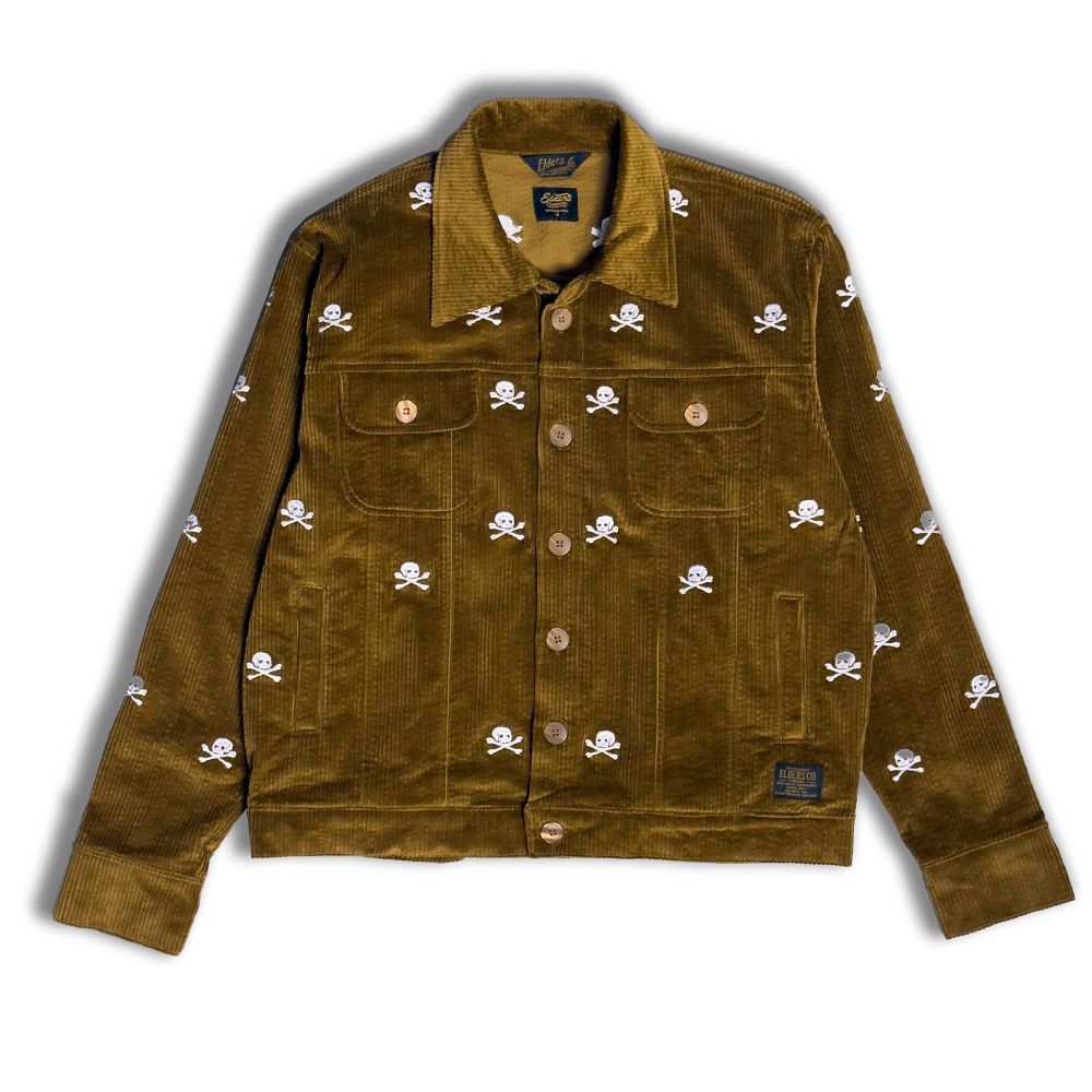 Jaket Corduroy Pria Trucker Jacket “Mini Skull” Brown