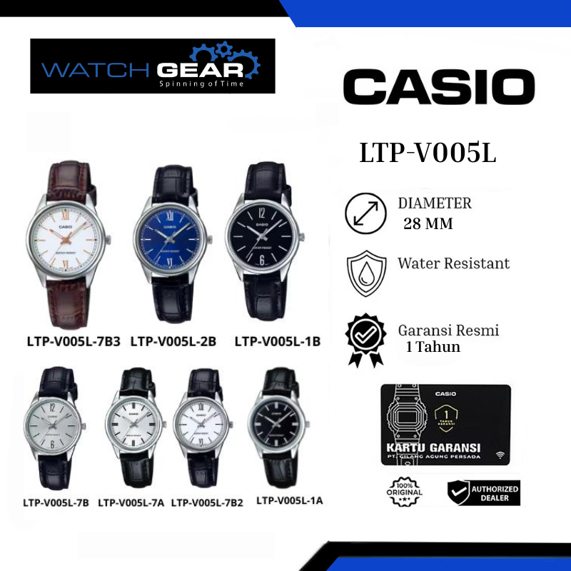 Casio LTP-V005L Series : Jam Tangan Kulit - Wanita - Original / Jam Tangan Casio Wanita Original 100