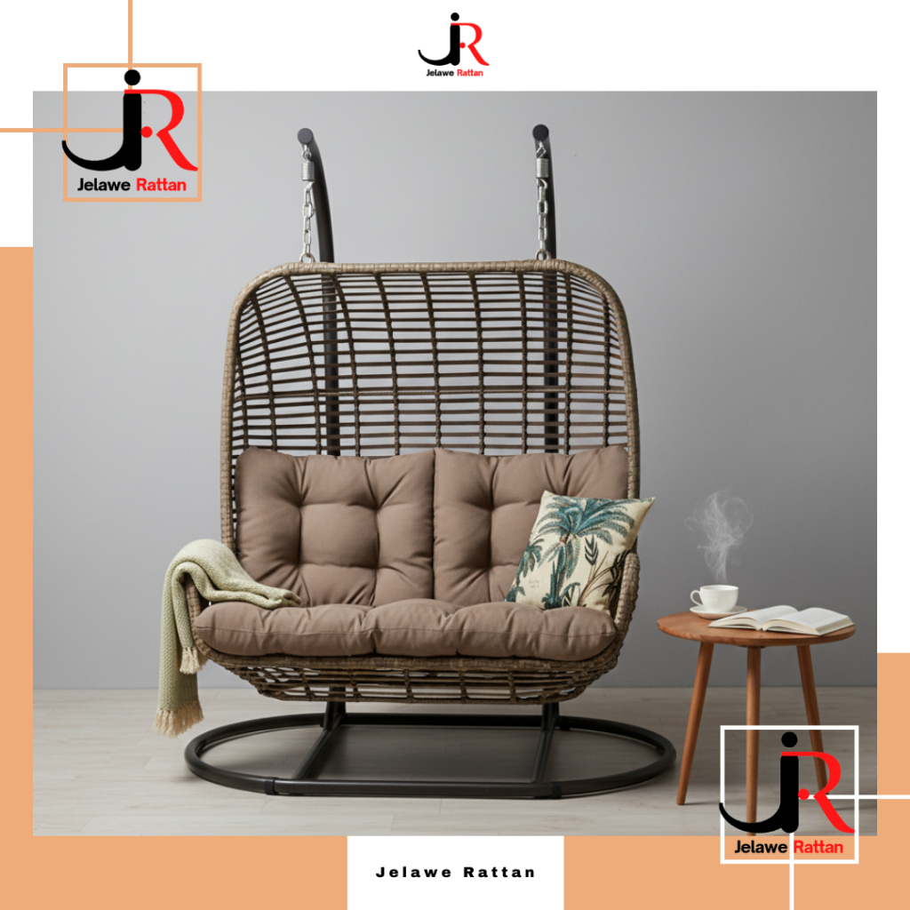 Ayunan Gantung Rotan Sintetis Kualitas Ekspor Jumbo Dewasa