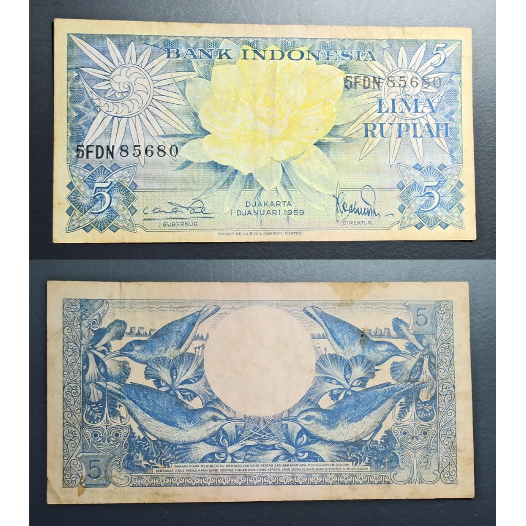 uang kuno Indonesia 5 rp seri bunga 1959 p2450