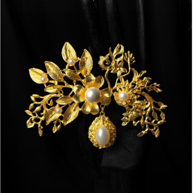 Bros Akar Bros Mutiara Air Tawar Asli Lapis Emas dan Perak925 Bros Kebaya Bali Bros Hijab Alpaka Bal