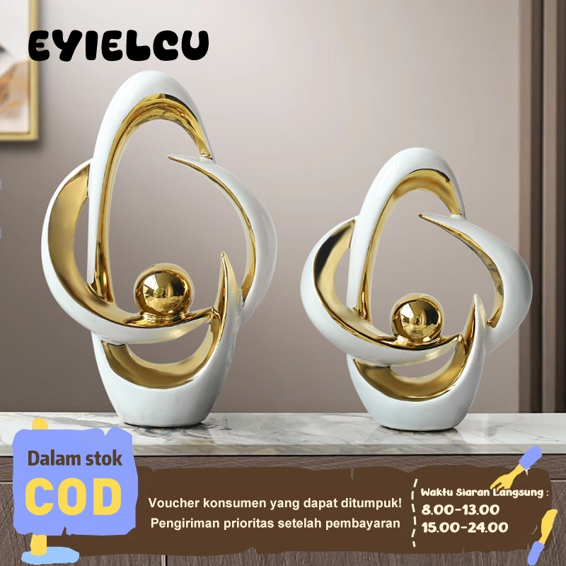 Eyre Patung Pembawa Keberuntungan - Hiasan Keramik Emas Bergaya Eropa untuk Pintu Utama Patung