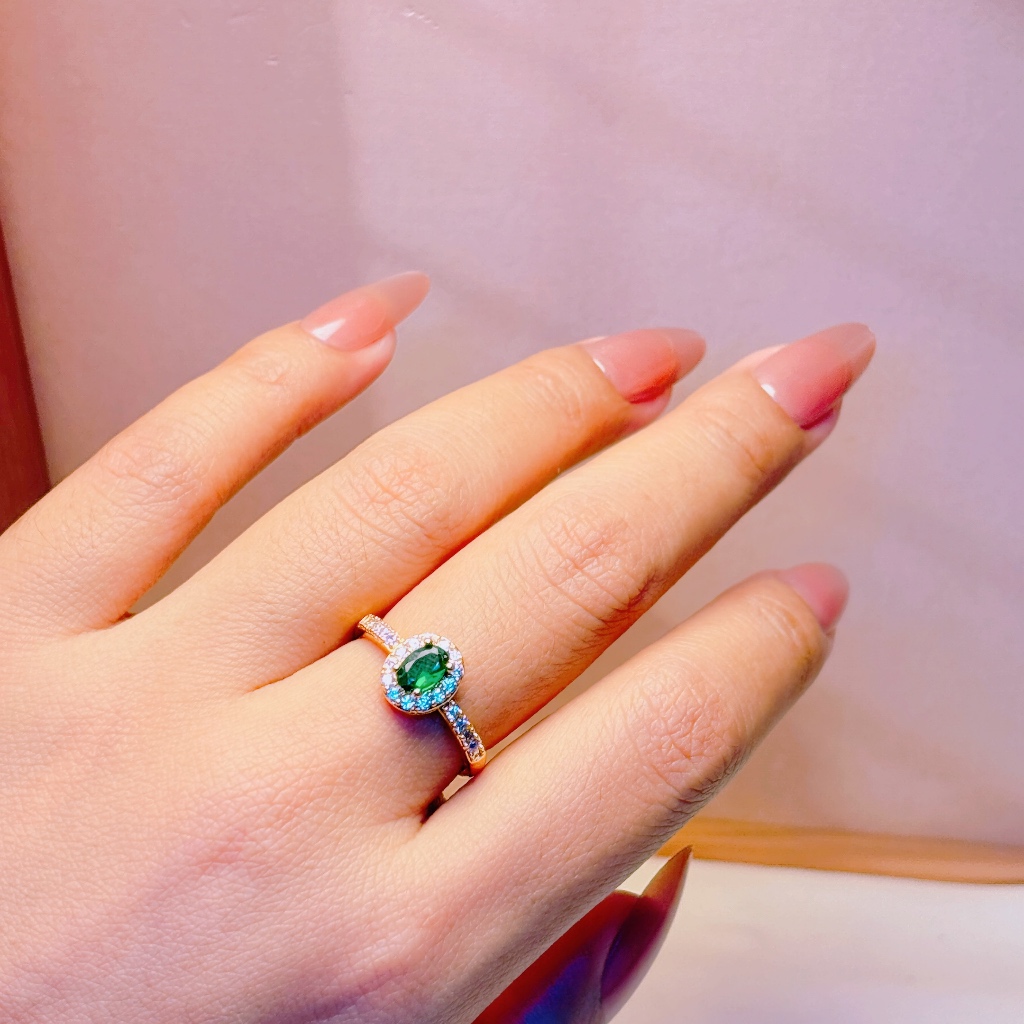 Cincin Wanita Batu Warna Hijau Lapis Emas Titanium Xuping Asli Anti Karat Cincin Perempuan Dewasa