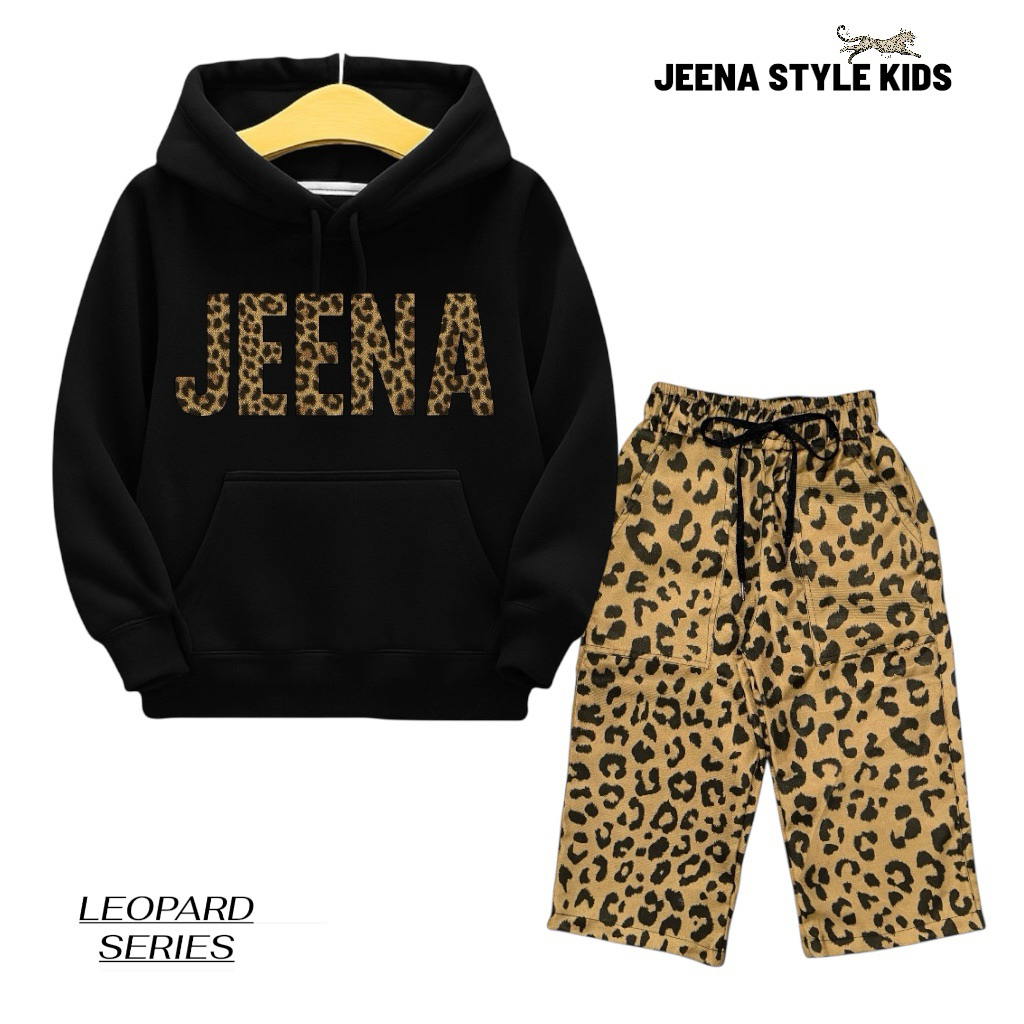Setelan Anak Hoodie Leopard Boxxy + Celana Motif | Baju Anak Kekinian Premium L-XXL JeenaStyle