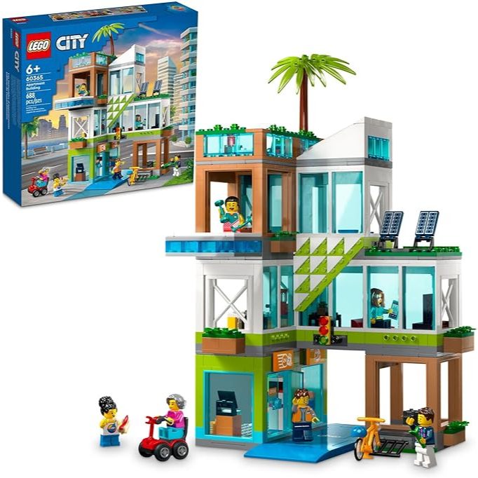 Set Mainan LEGO 60365 City Apartment Building  dengan Tiga Modul Ruang Lantai yang Terhubung, Termas