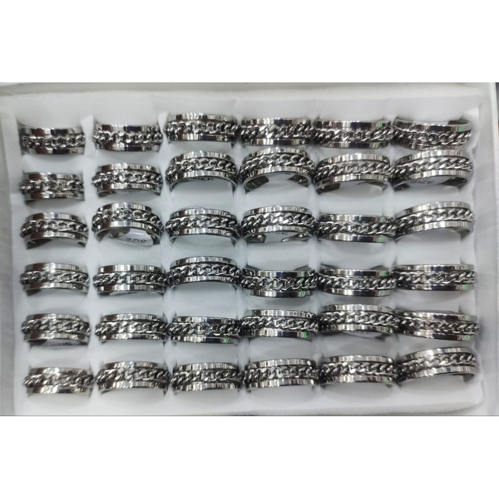 cincin Rante pria asli titanium silver