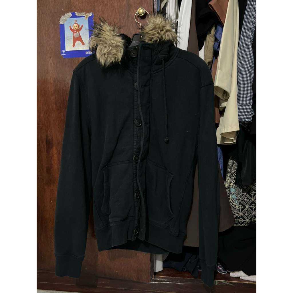 POLO Ralph Lauren Original Black Quilt Lined Faux Fur Trim Hooded Zip Up Jacket Size S Hoodie Winter