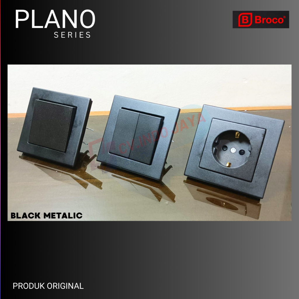 Broco Saklar Dan Stop Kontak Children Protection Type Plano Model Terbaru Warna Hitam Metalic Pemasa