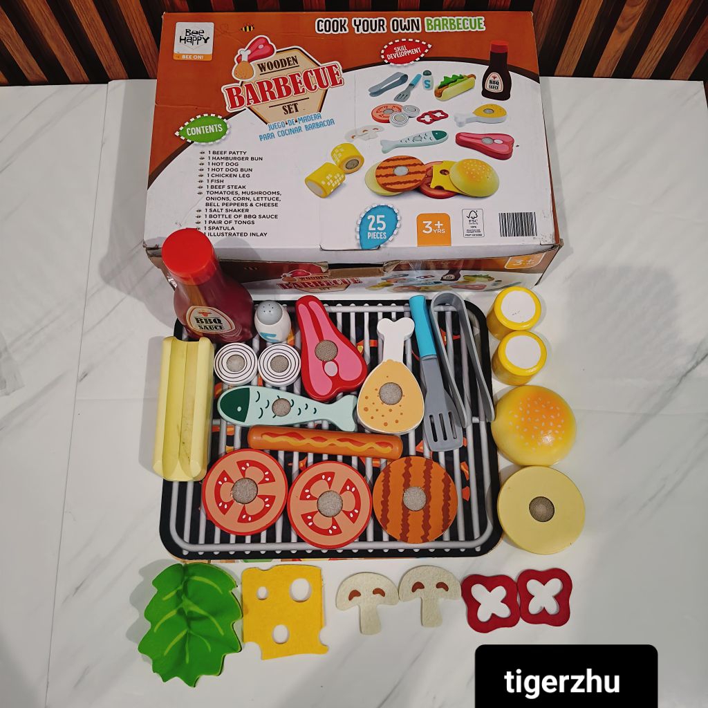 PRELOVED Realpict - Wooden food BBQ lengkap/mainan kayu edukasi masakan