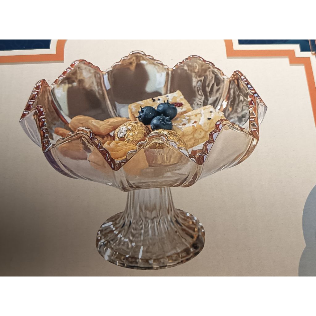 wadah buah kaca kristal gold