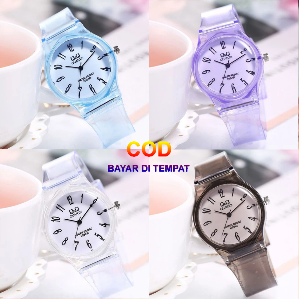 COD Jam Tangan Jelly Q&Q Transparant QQ Analog Watch Fashion Wanita Anti Air Murah Couple Original