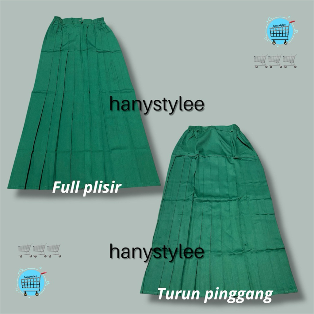 SERAGAM SEKOLAH ROK HIJAU SD, MI ROK SEKOLAH PANJANG HIJAU ROK HIJAU REMPEL LIPIT TURUN PINGGANG