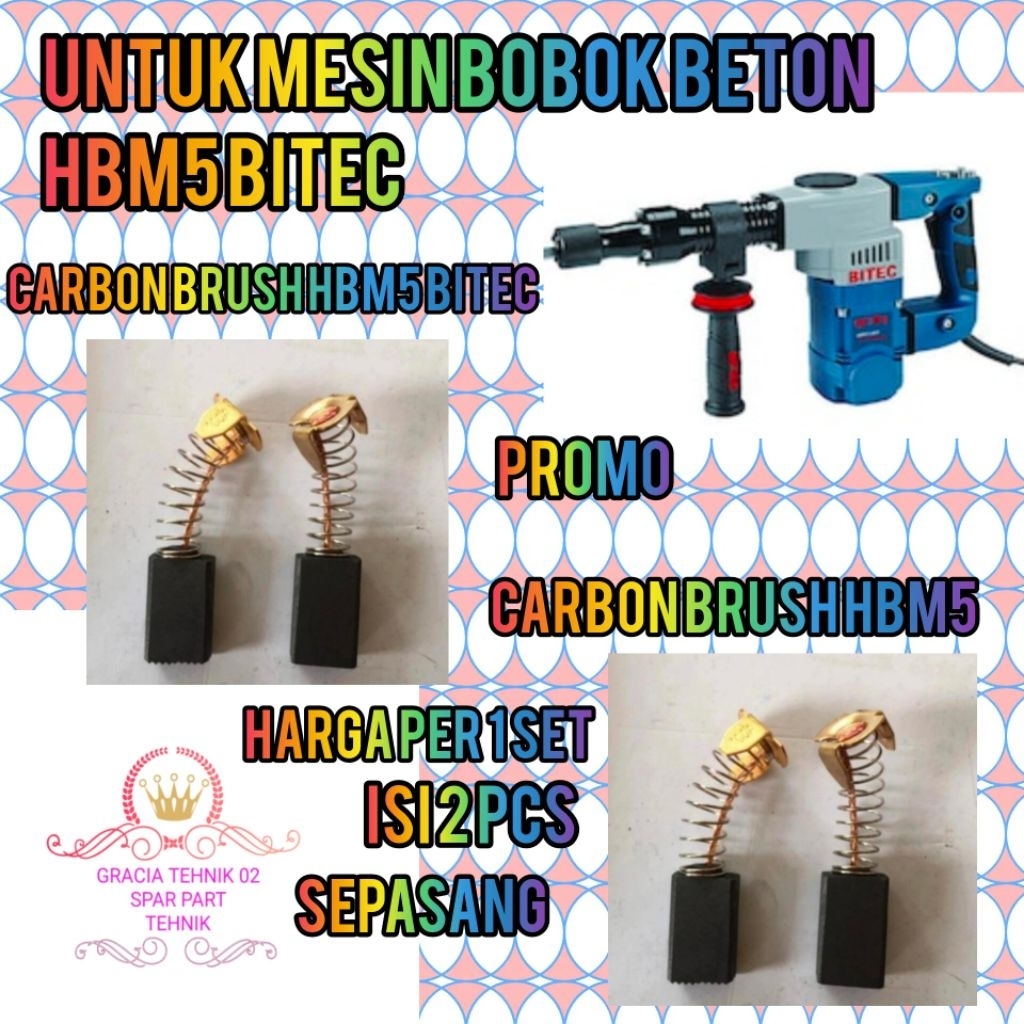 CARBON BRUSH ARENG SPULL BITEC HBM5 HBM5 UNTUK MESIN BOBOK BITEC TIPE HBM5 SPULL ARENG HBM5 BITEC