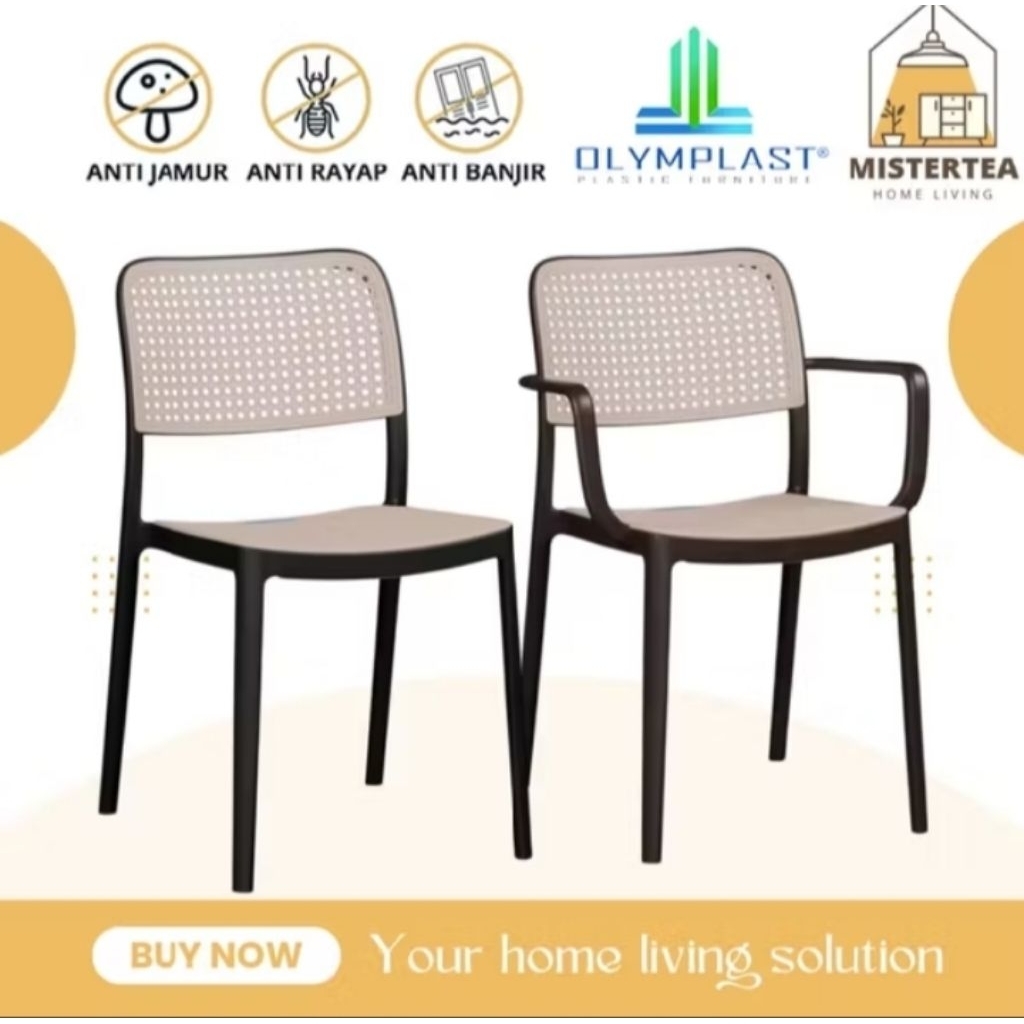 KURSI OLYMPLAST MONSIEUR /KURSI PLASTIK DENGAN HANDLE KELUARGA MAKAN 4 SET