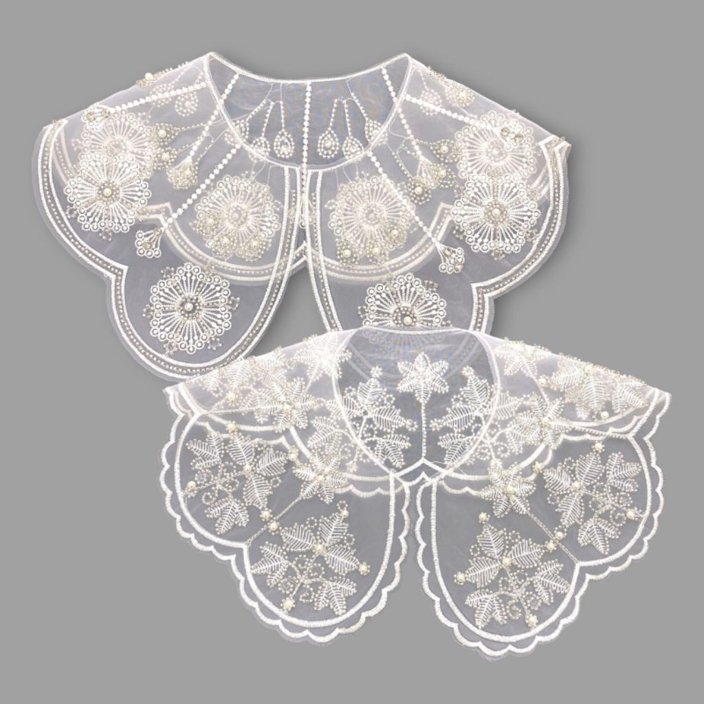 kerah bordir payet, kerah jahit korean style