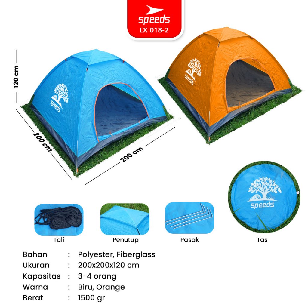 TERBARU SPEEDS TENDA CAMPING BIRU KAPASITAS 4 ORANG TENDA OTOMATIS OUTDOOR & INDOOR TENDA GUNUNG