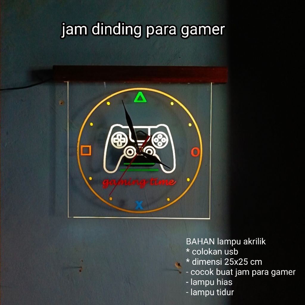 jam dinding gaming playstation lampu akrilik dimensi 25x25 cm cocok lampu hias lampu tidur kamar rua
