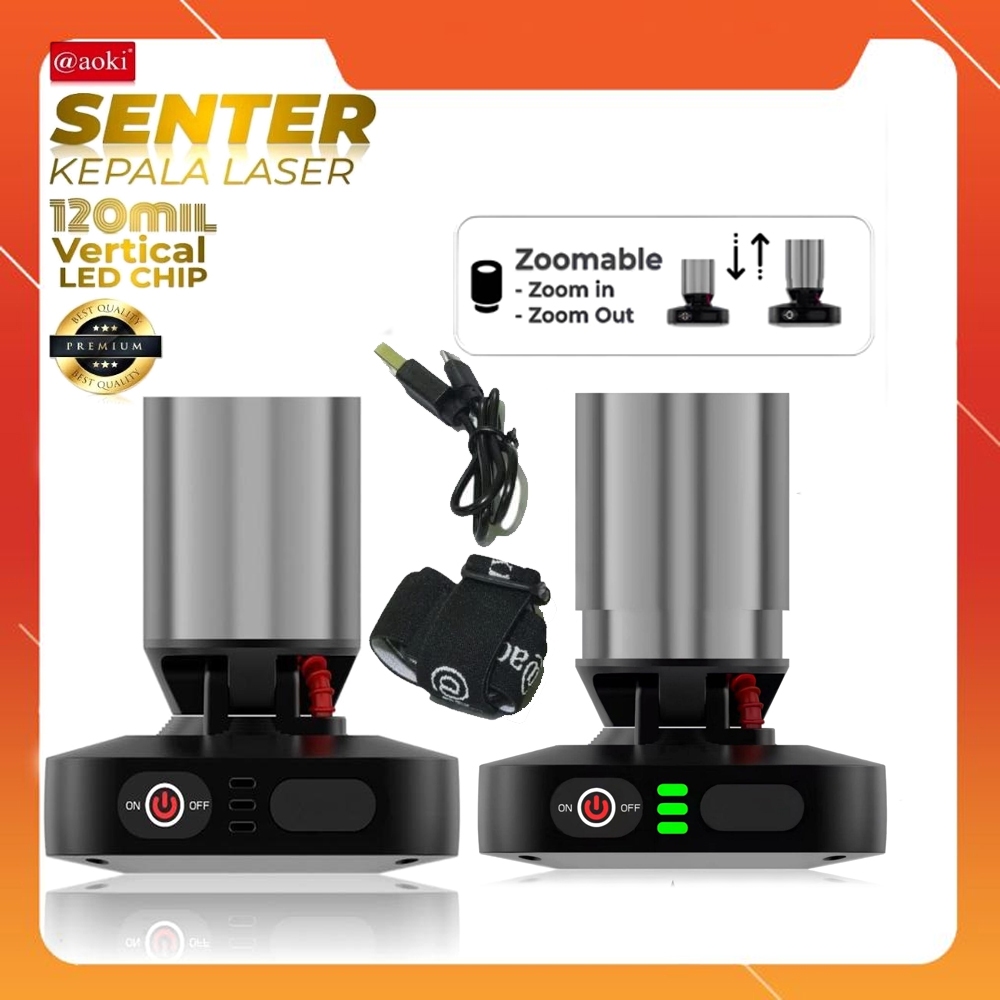 SENTER KEPALA LED LASER AOKI AK-3695A 80WATT 1300 LUMEN BATERAI 6000MAH