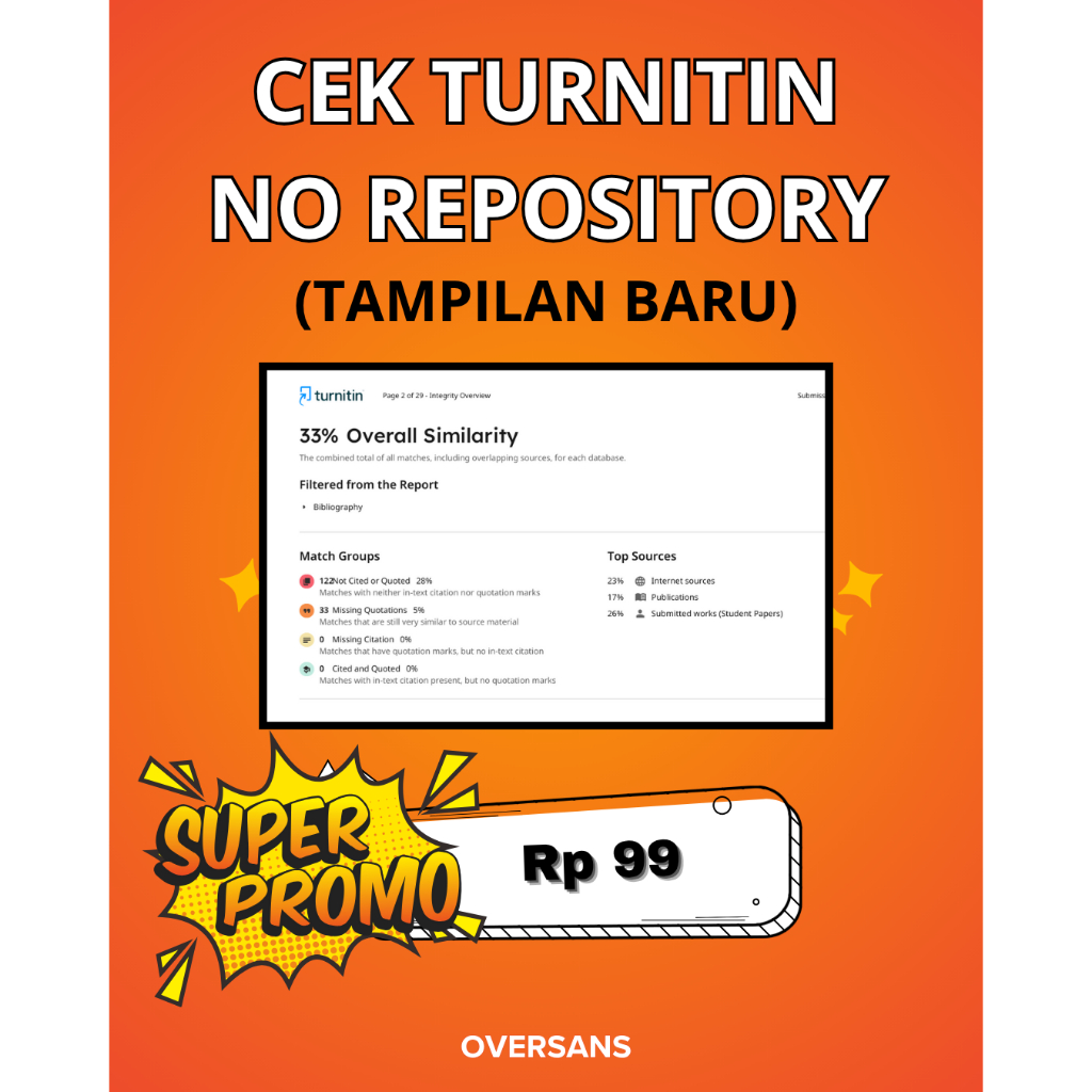 (24 JAM) Tampilan Baru CEK TURNITIN NO REPOSITORY, cek plagiasi, jasa cek plagiat