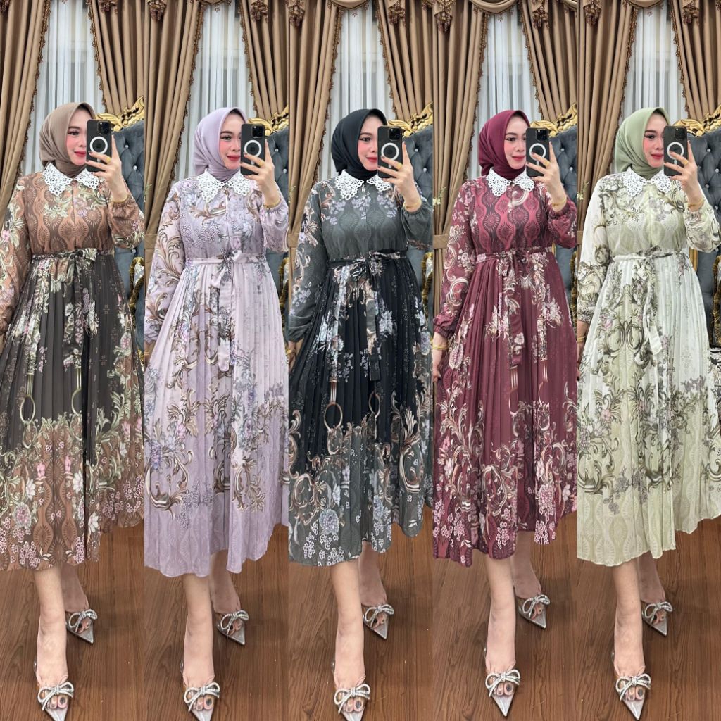 MIDI/DRESS/MOTIF MIDI DRESS CERUTY MOTIF BUNGA MIX KERAH KOREA BUSUI FRIENDLY MIDI DRESS TERBARU
