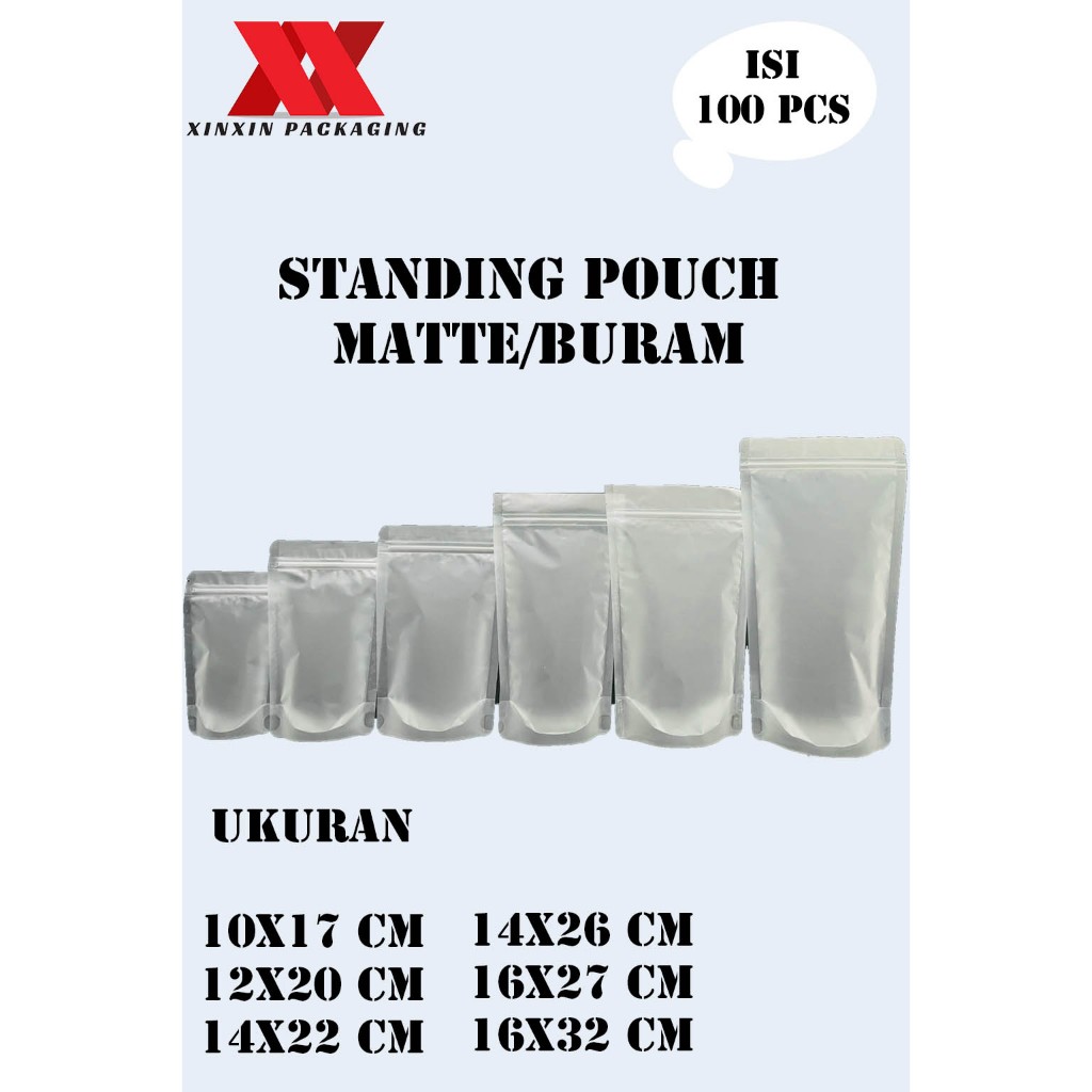 100 pcs Standing Pouch Ziplock Matte Doff plastik