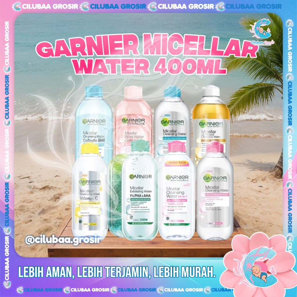 GARNIER Micellar Cleansing Water || Pink BiPhase Oil Infused Vitamin C Rose 400mL || Pembersih Make 