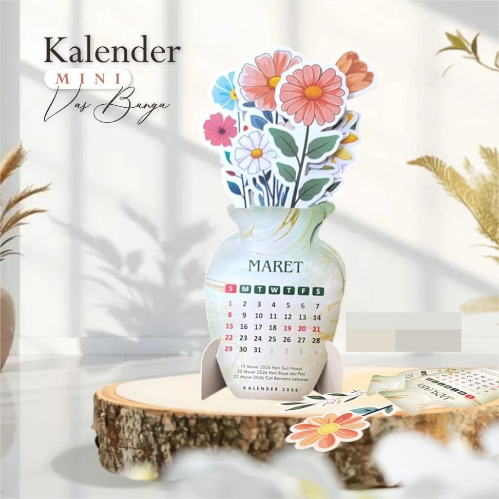 Kalender Meja 2026 Aesthetic Vas Bunga Untuk Hiasan Meja Kerja Meja Belajar