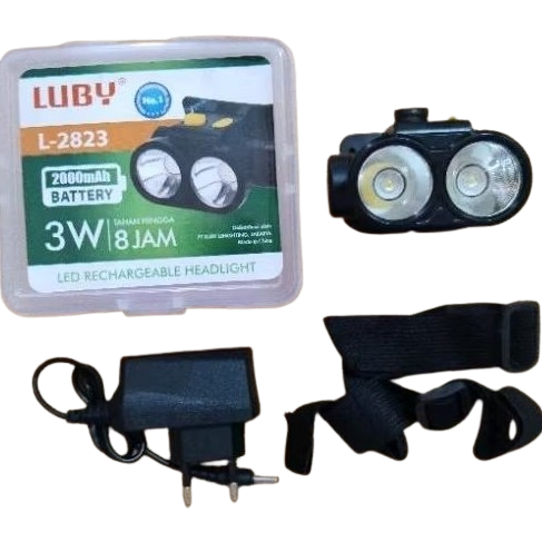 Blor Luby L-2823 3W  Senter Kepala/Head Lamps/Senter Super Terang/Senter 2 Mata/Tali Kepala