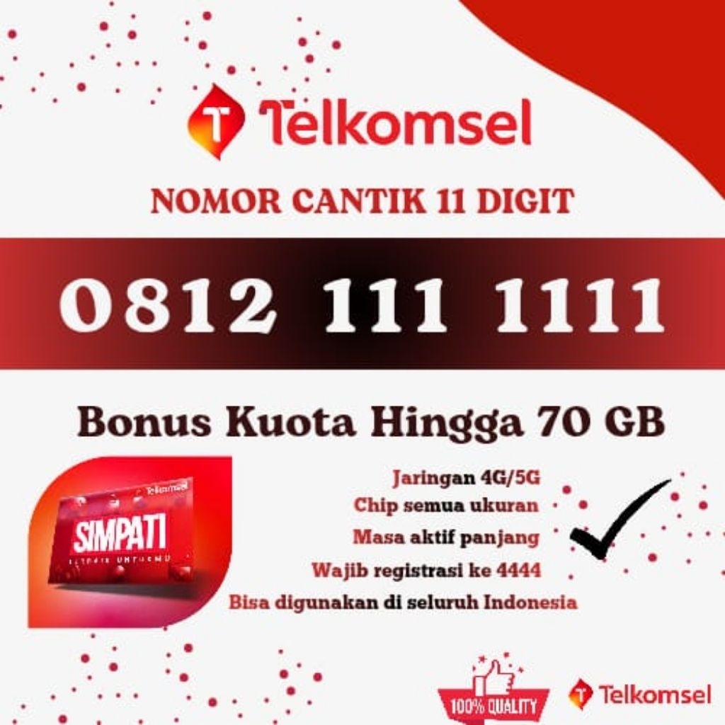 kartu perdana Telkomsel cantik 11 digit-free kuota 70gb -EXP panjang