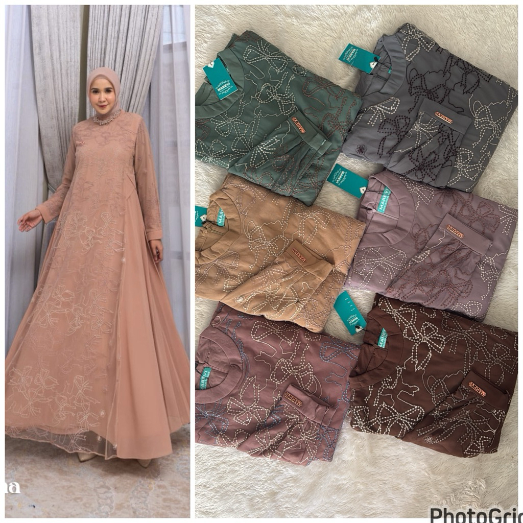 Queena dres marevi brukat premium,gamis cantik kekinian,gamis kondangan wanita