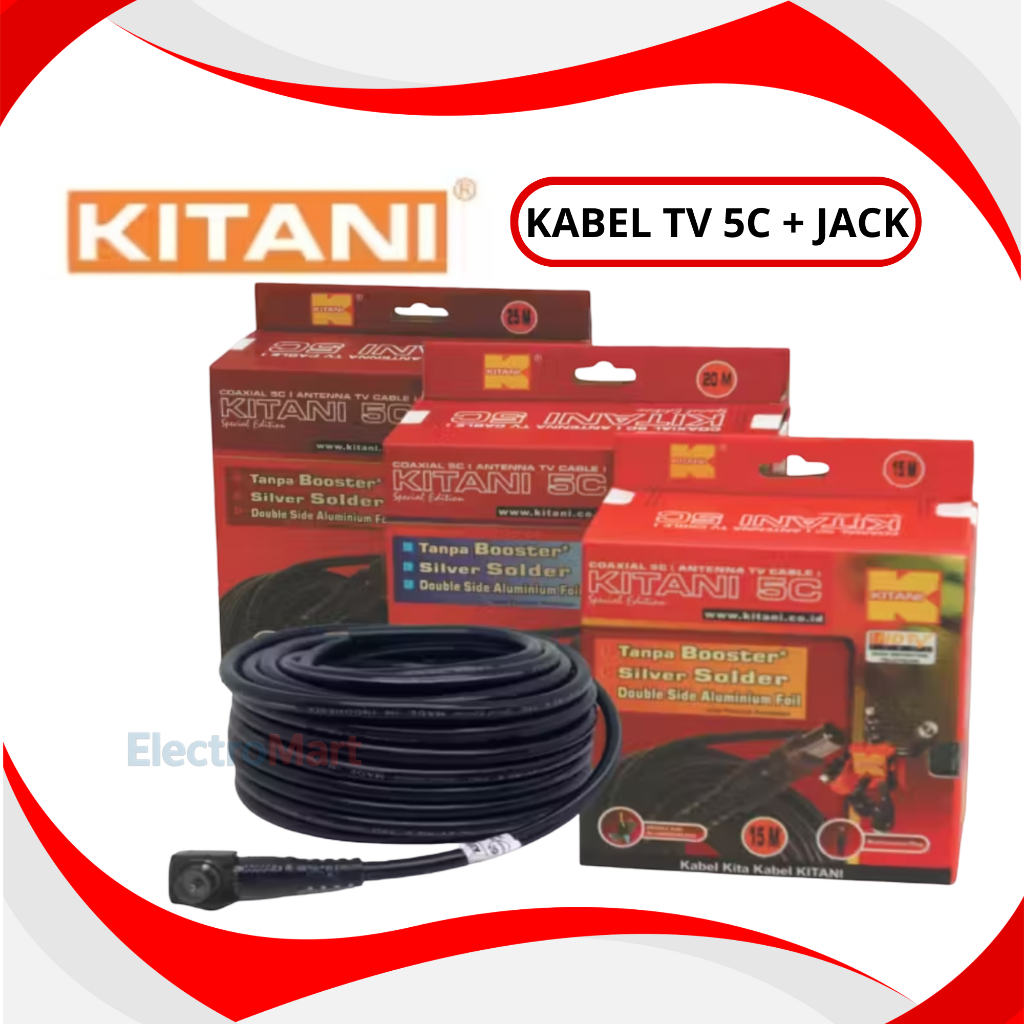 KITANI Coaxial 5C+Plug 15M 20M 25M Kabel Antena TV - Kitani Kabel Antena 15-25m Tembaga Premium - Ka