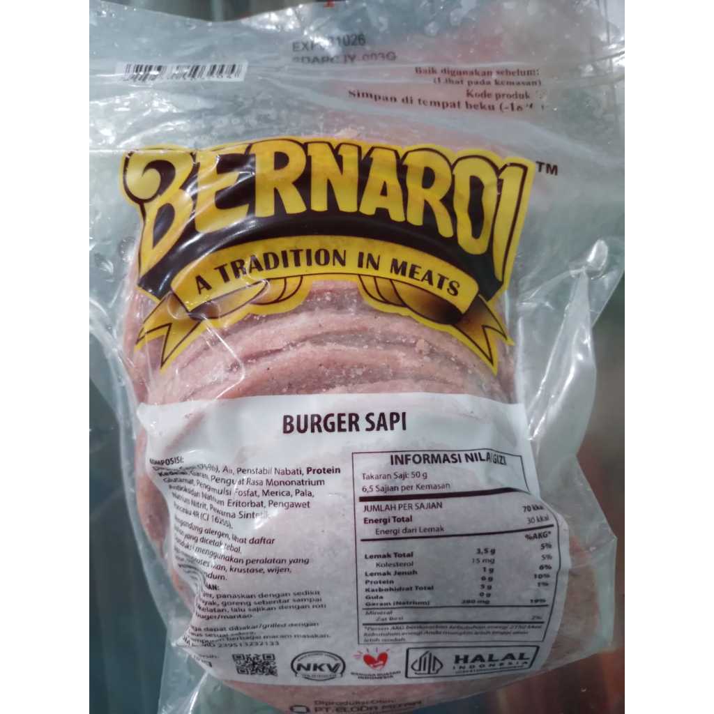 Bernardi Burger Sapi 500 Gr Daging Premium