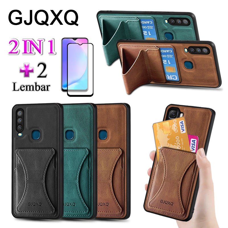 GJQXQ 2 In 1 Casing For VIVO Y17 Case Kulit Premium Dengan Slot Kartu Kredit Slot Wallet Dompet Peli