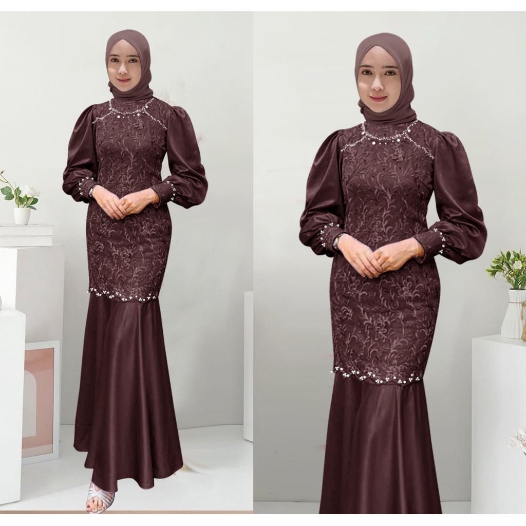 GAMIS MERMAID DEVIRA ( M L XL XXL ) MAXY DUYUNG BRUKAT ELEGANT GAMIS KONDANGAN GAMIS PESTA BAHAN SAT