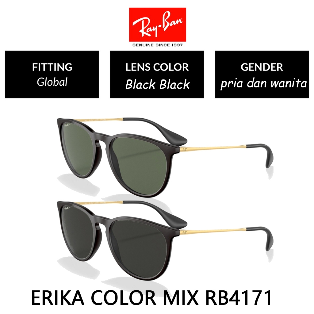 100% Original Kacamata Hitam Ray-Ban Original Erika RB4171 Black Green Unisex Sunglasses