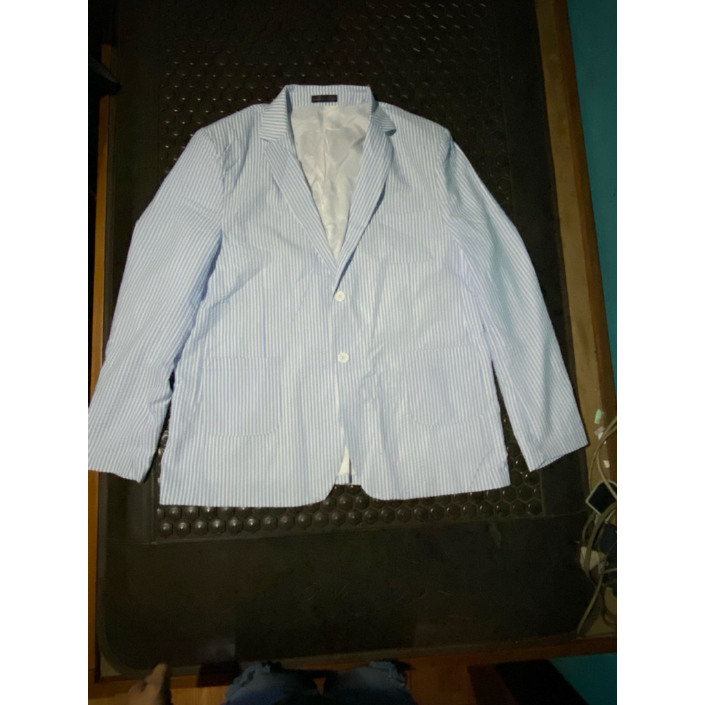 BLAZER JAS SUPER JUMBO MEWAH ZIO BIRU PUTIH SALUR BRANDED